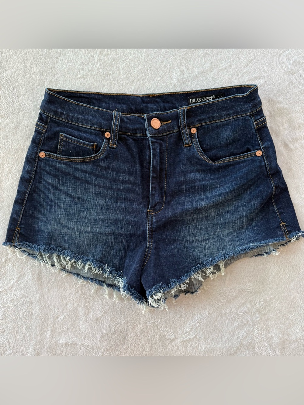 Blank NYC Dark Blue Denim Frayed Hem Women's Shorts
